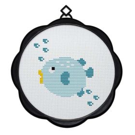 11CT Cross Stitch Kit for Beginners Cute Blue Fish Needlecrafts DIY Embroidery Kits Arts and Crafts, 6x6 inch