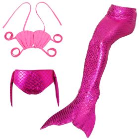 3PCS Kids Girls Swimsuit Bathing Suits Bikini Fish Tail Set (Color: rose red, size: 110)